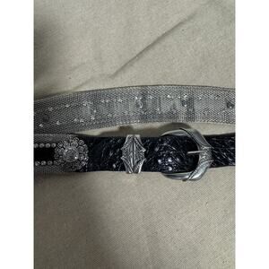 Mammi Belt Womens 80 Black Croc Embossed Rhinestone Concho Western Made Italy